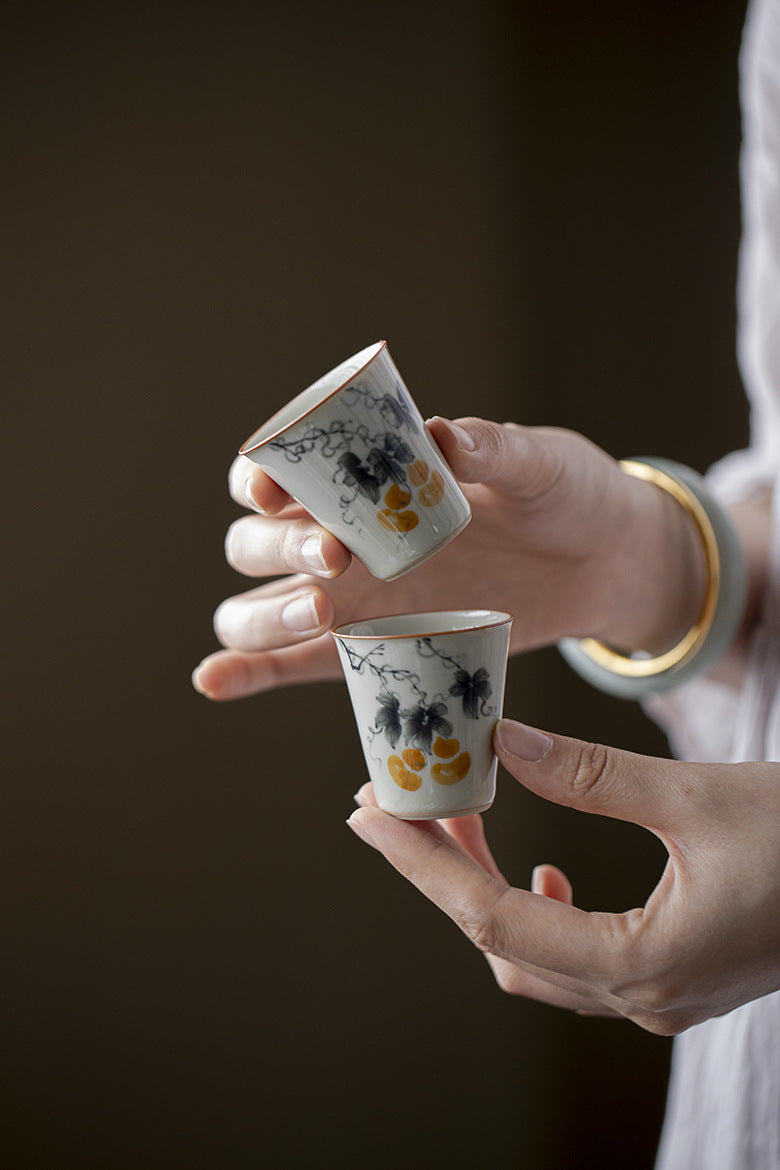 Blue ink color gourd tea cup, home retro style tea cup, ceramic single kung fu tea set