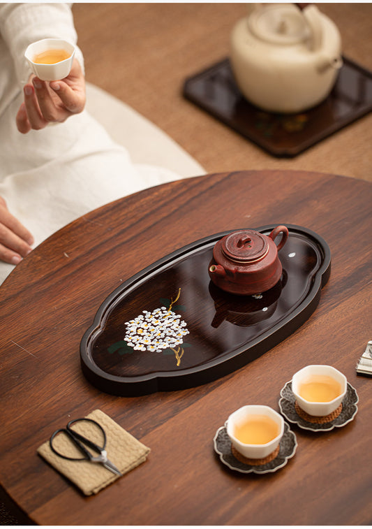 Hand drawn bamboo tea for home use, dry brewing tray, small tea table, vintage teapot, tea set accessories