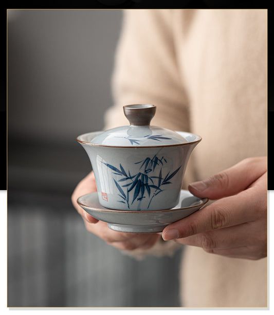 Hand drawn blue and white kung fu tea set, underglaze color retro home set, ceramic souvenir