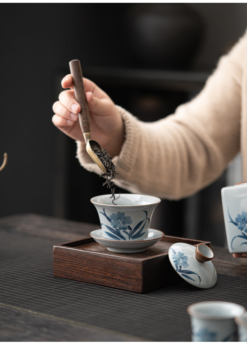 Hand drawn blue and white kung fu tea set, underglaze color retro home set, ceramic souvenir