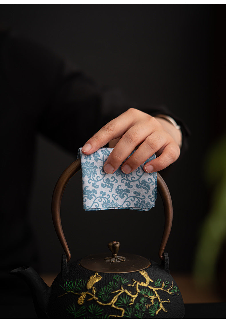 Wind printed double-sided velvet tea towel for household tea table, absorbent tablecloth, teapot towel, Kung Fu tea set, tea ceremony