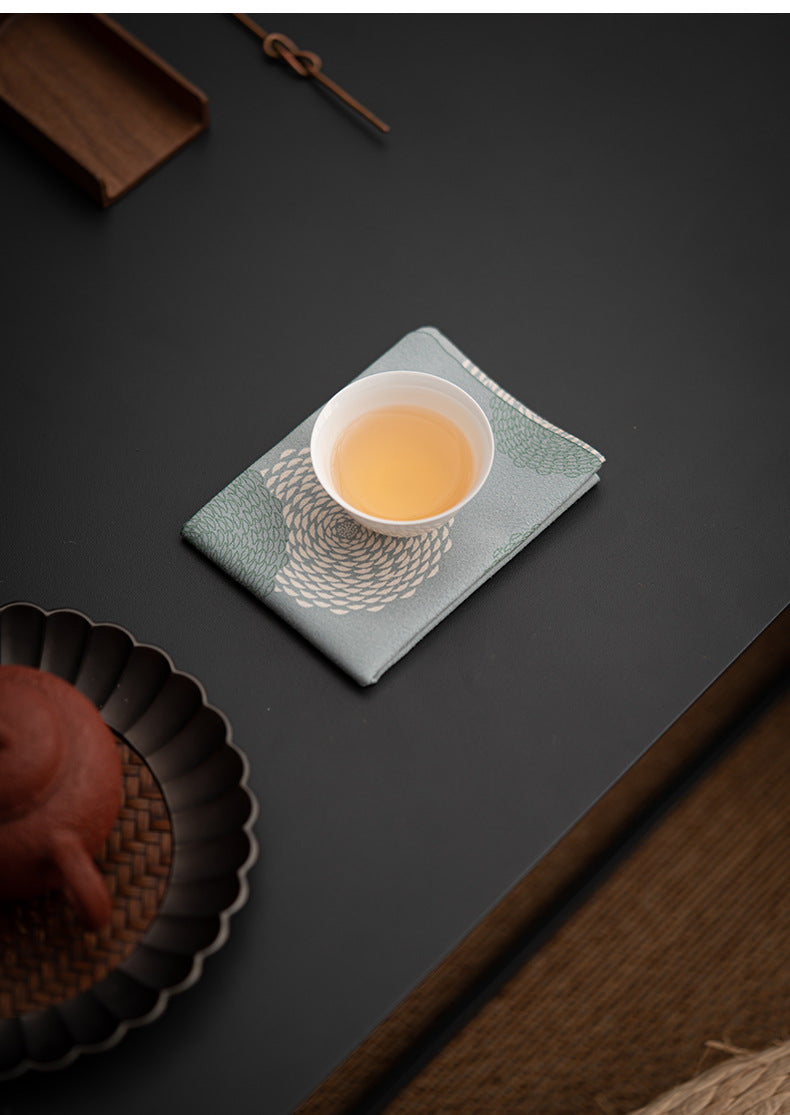 Wind printed double-sided velvet tea towel for household tea table, absorbent tablecloth, teapot towel, Kung Fu tea set, tea ceremony