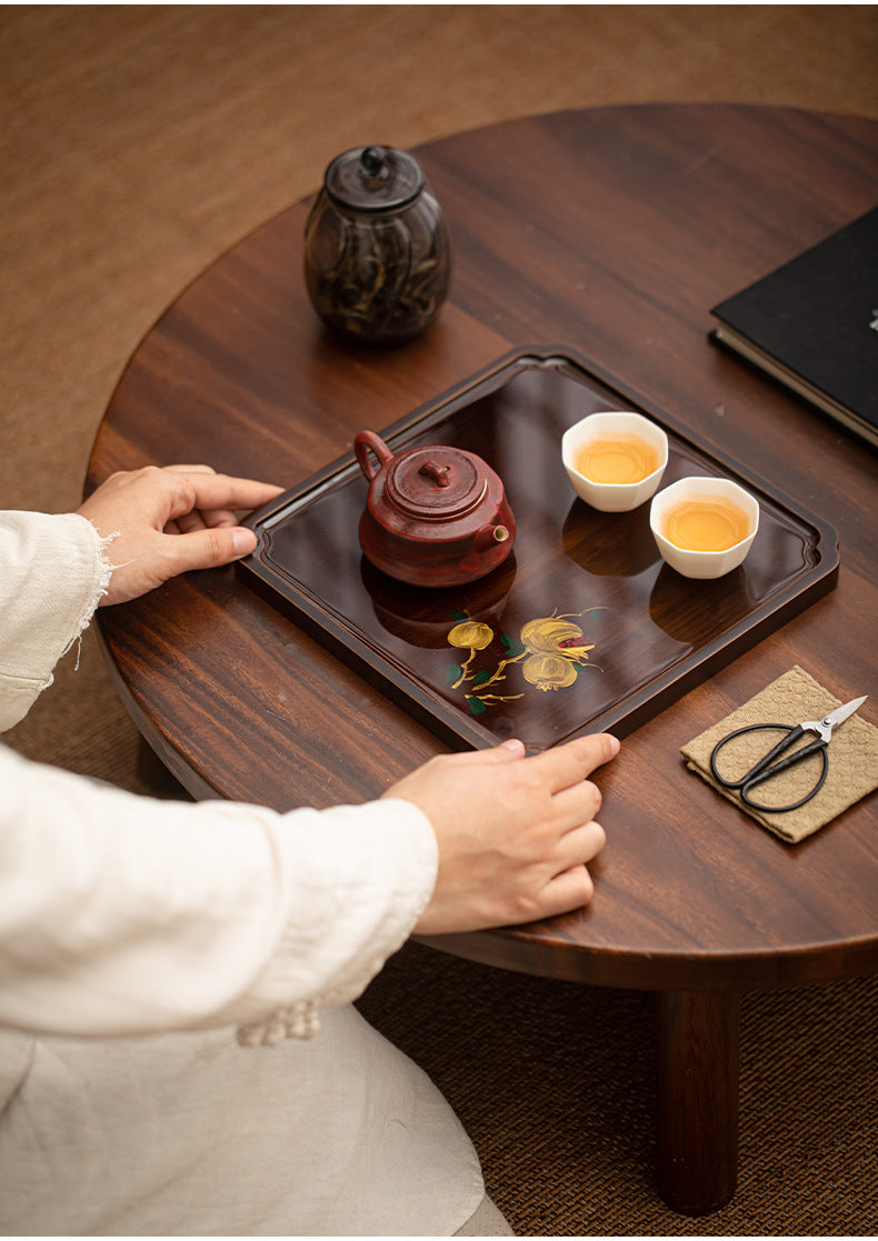 Hand drawn bamboo tea for home use, dry brewing tray, small tea table, vintage teapot, tea set accessories