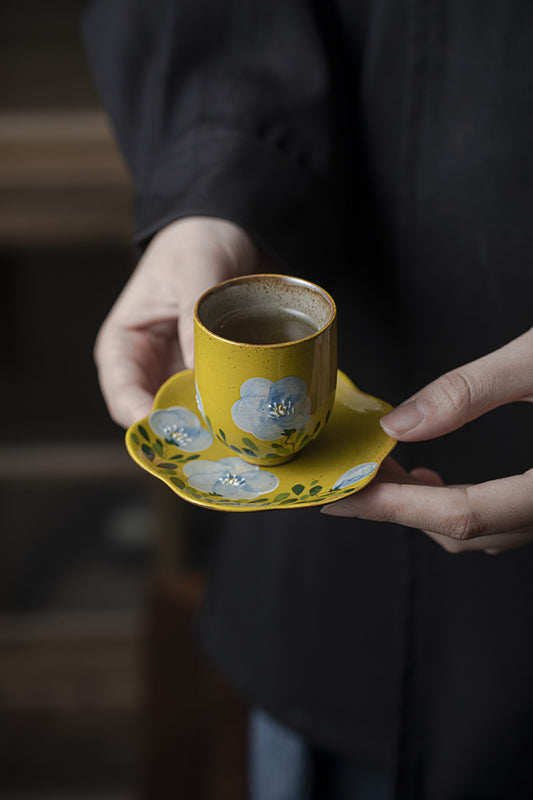 Handmade rough pottery master cup underglaze color hand-painted tea cup single cup household kung fu tea set