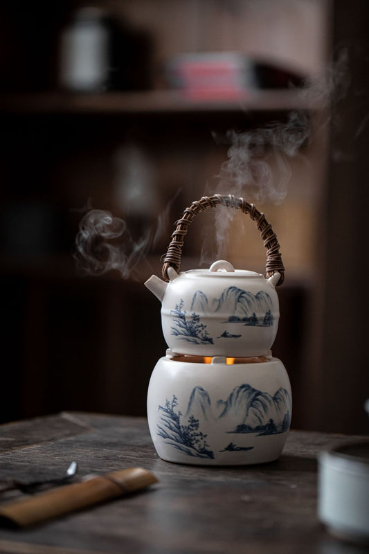 Outdoor tea stove, vintage rough pottery rattan woven teapot