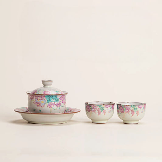 Garden home dry foam ceramic tea set, lid bowl, teacup