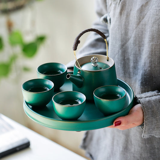 One pot, four cups tea set, ceramic tea pot, tea cup, tea tray, complete set of tea set, gift box set