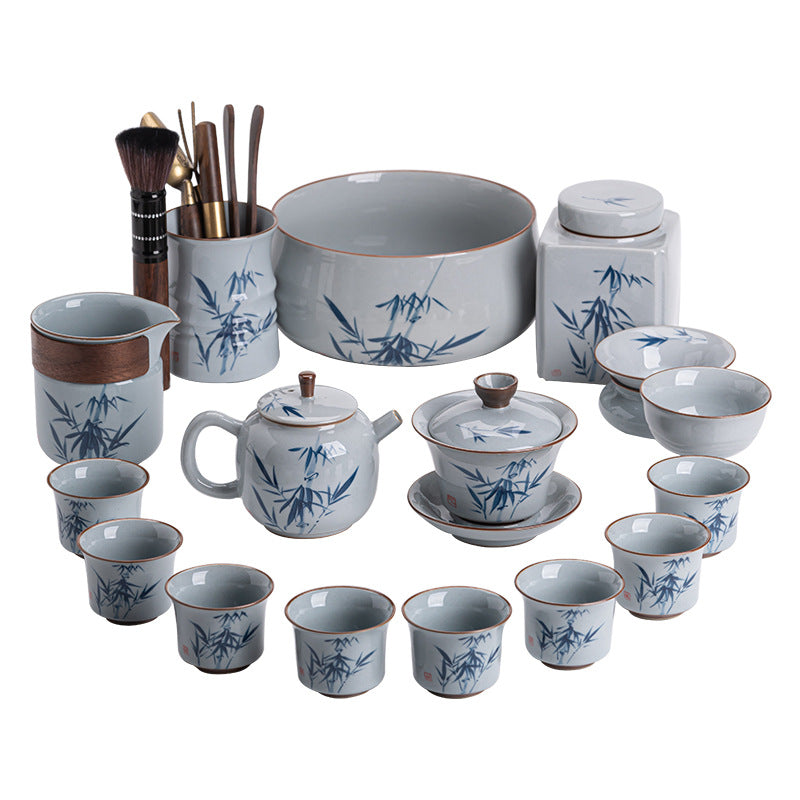 Hand drawn blue and white kung fu tea set, underglaze color retro home set, ceramic souvenir
