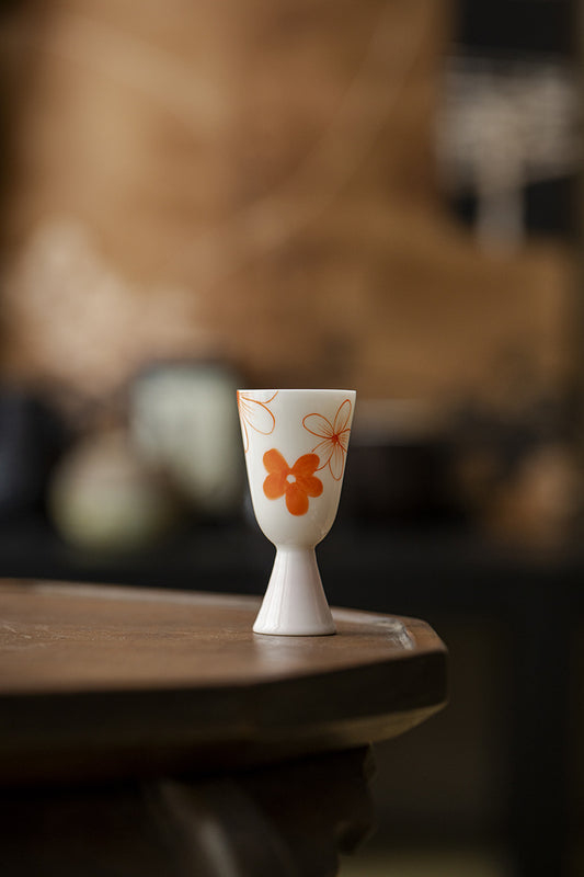 Ceramic Creative High Foot Tea Cup Home Fragrance Gathering Hand drawn Tea Cup Kung Fu Tea Set