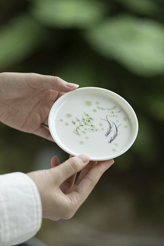 Ceramic circular dry foam tray, household tea tray, tea table cover, bowl, tray