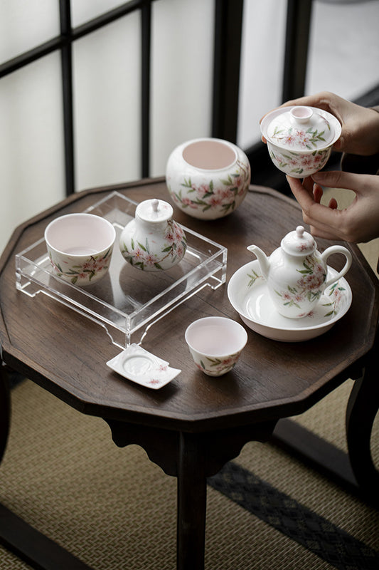 Pure hand-painted peach blossom coaster, ceramic tea cup insulation, Kung Fu tea ceremony accessories