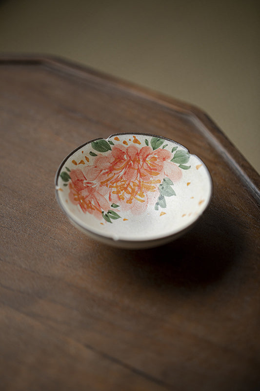 Hand drawn Peony Pu'er Cup Handmade Coarse Pottery Flower Mouth Tea Cup Single Cup
