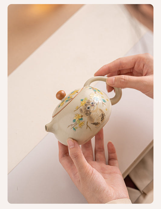 Ceramic square small bubble teapot, household filter, single pot tea set, teapot