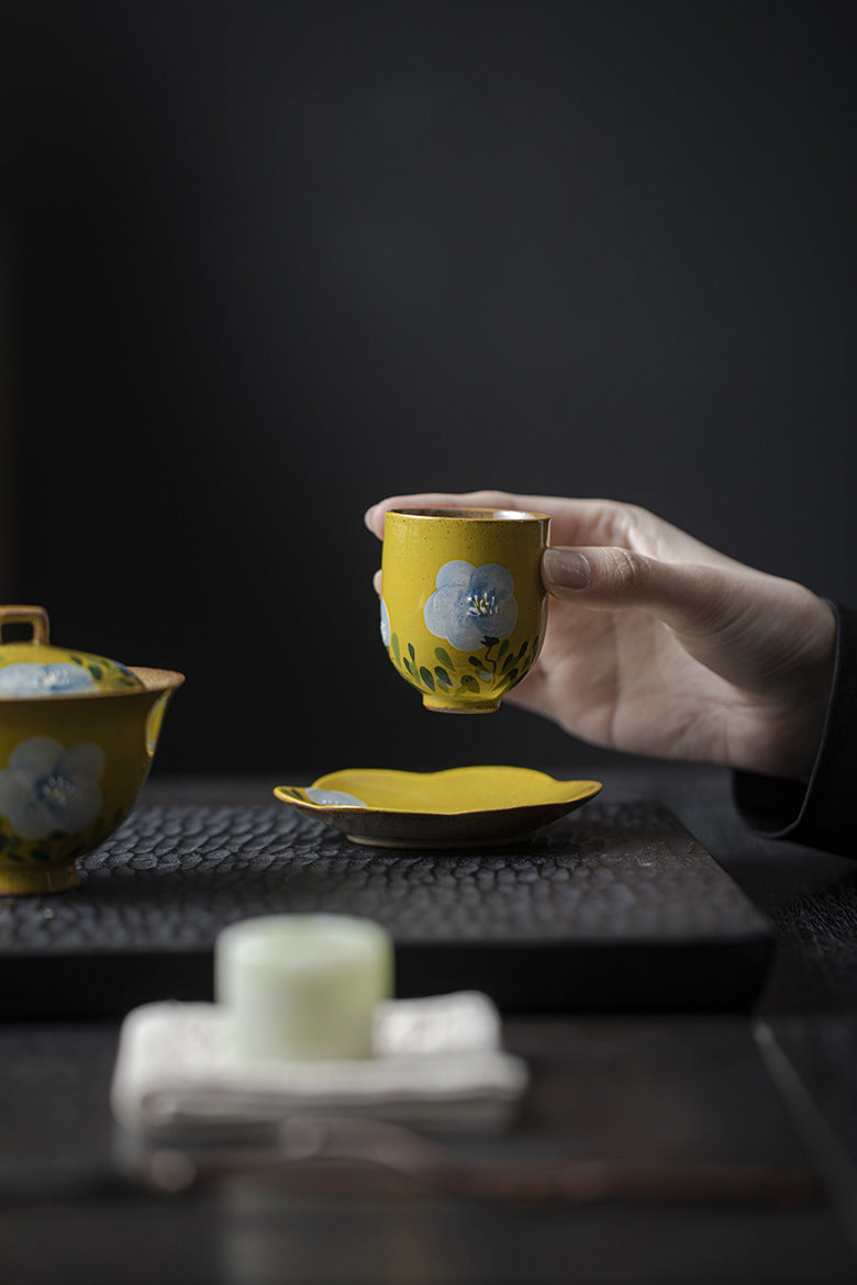 Handmade rough pottery master cup underglaze color hand-painted tea cup single cup household kung fu tea set