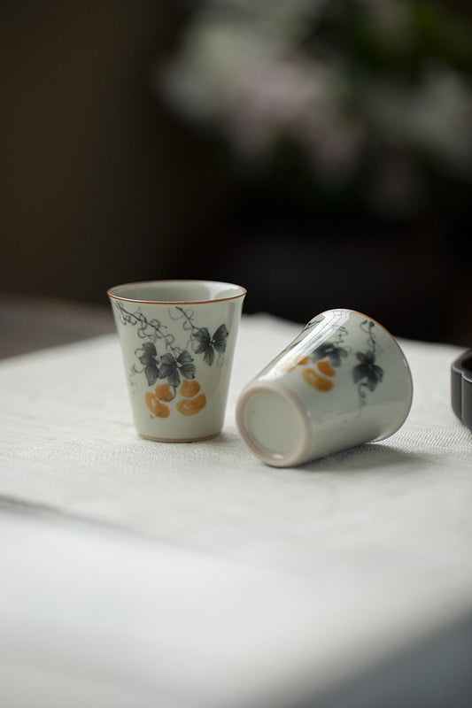 Blue ink color gourd tea cup, home retro style tea cup, ceramic single kung fu tea set