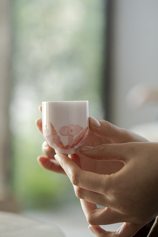 Hand drawn morning glory flower tea cup, home fragrance gathering tea cup, Kung Fu tea set