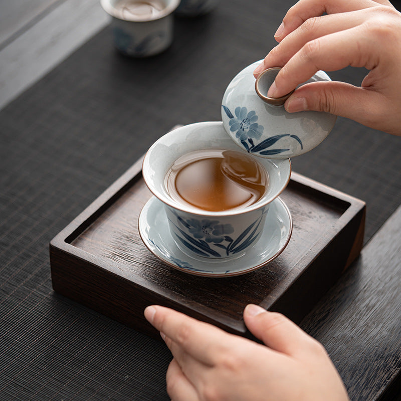 Hand drawn blue and white kung fu tea set, underglaze color retro home set, ceramic souvenir