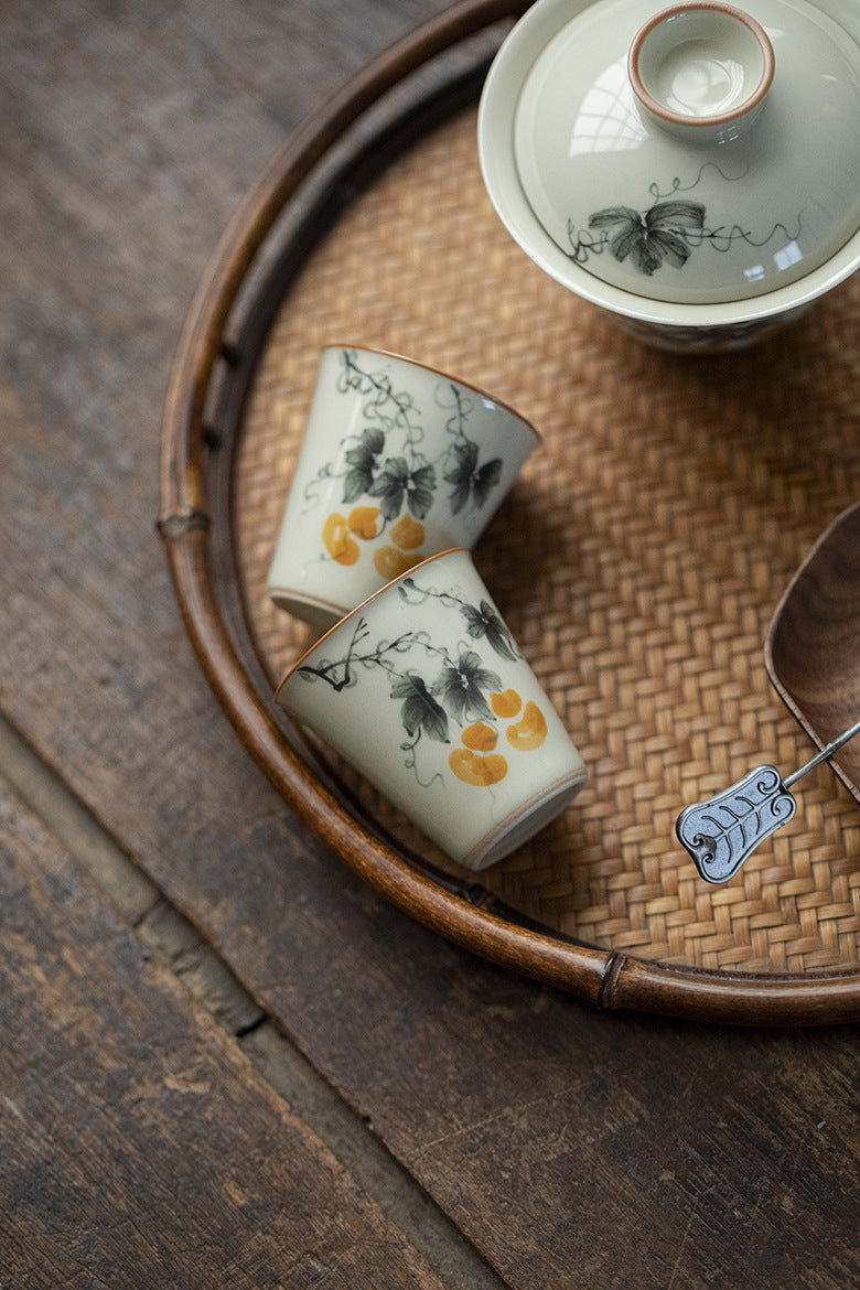 Blue ink color gourd tea cup, home retro style tea cup, ceramic single kung fu tea set