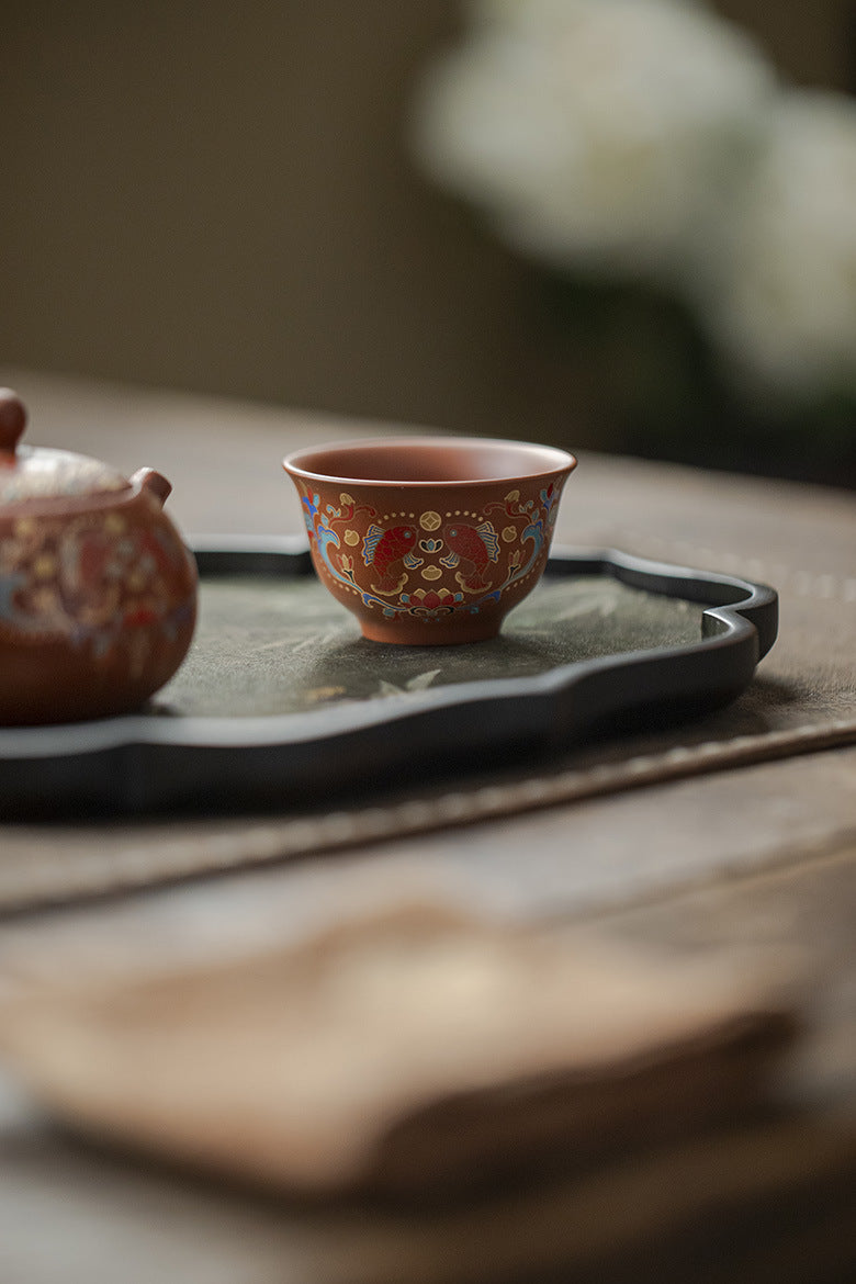 Vintage vermilion clay and purple clay tea cups for home consumption, tea cups, Kung Fu tea sets, single cups, annual fish cups