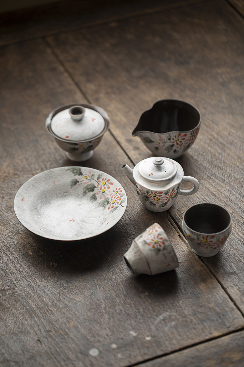 Wind powder tea pot hand-painted underglaze color tea pot single pot Kung Fu tea set for home use