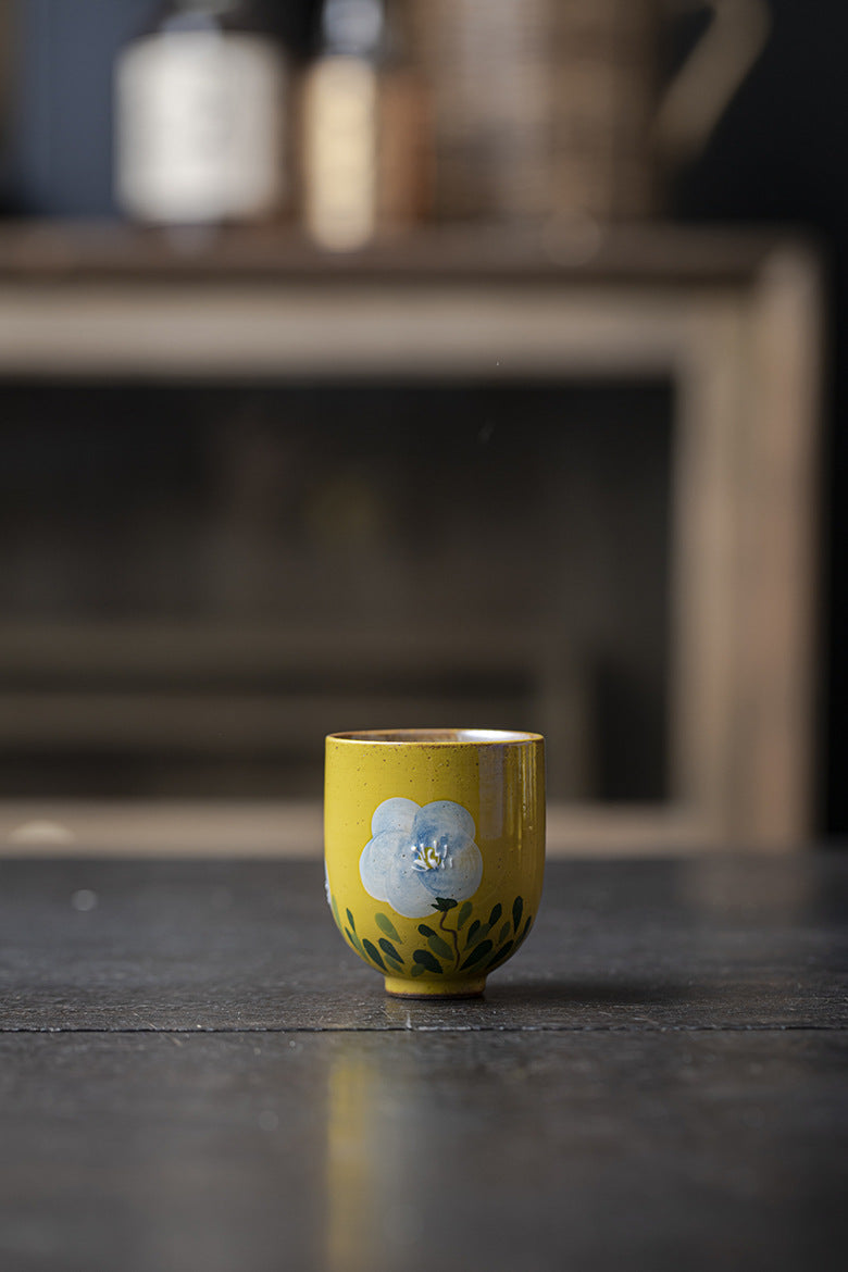 Handmade rough pottery master cup underglaze color hand-painted tea cup single cup household kung fu tea set