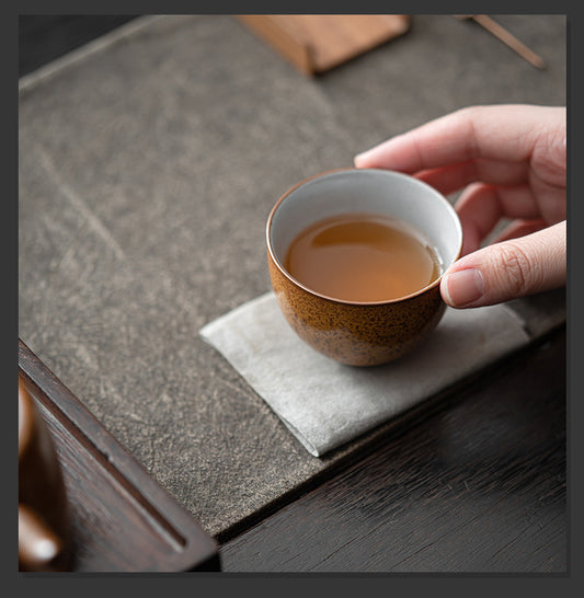 Handmade retro coarse pottery tea cup, kiln transformed ceramic, household kung fu tea set, tea cup, single cup