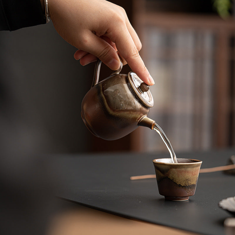 Retro ceramic teapot, kiln turned minimalist tea maker, household kung fu tea set, single pot tea maker