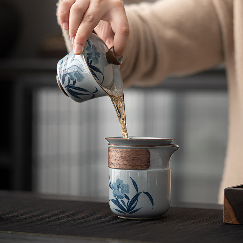 Hand drawn blue and white kung fu tea set, underglaze color retro home set, ceramic souvenir