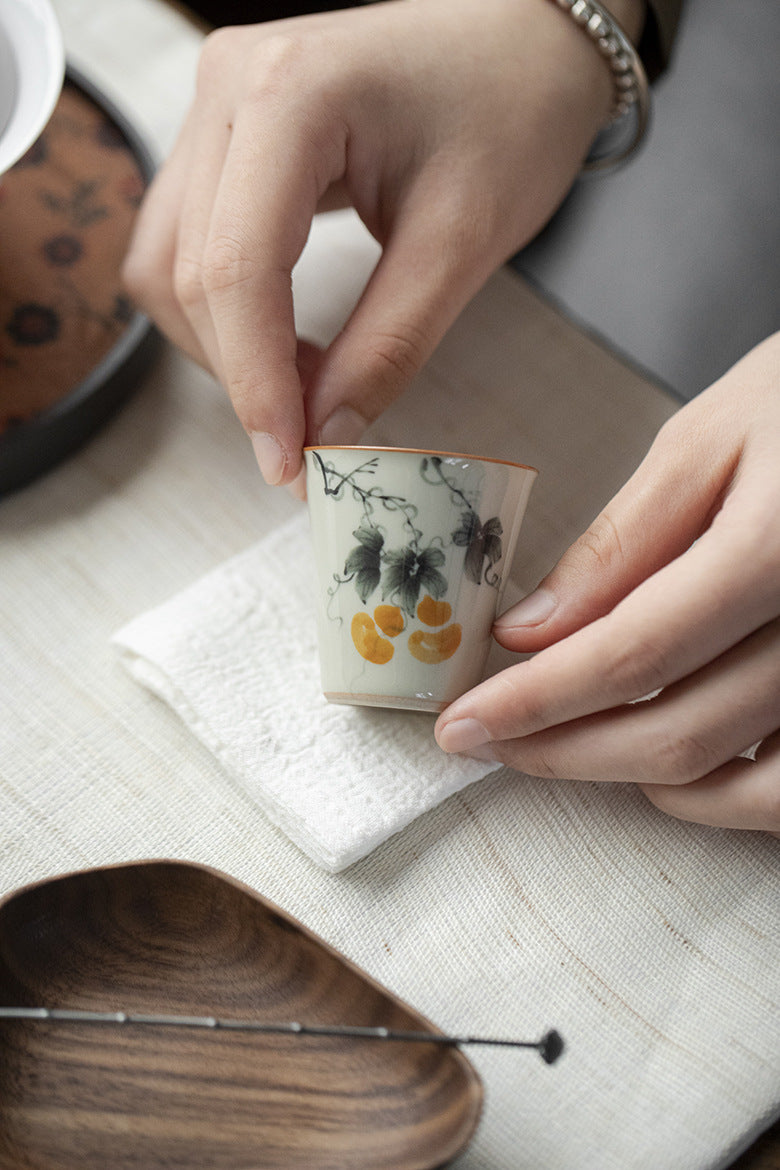Blue ink color gourd tea cup, home retro style tea cup, ceramic single kung fu tea set