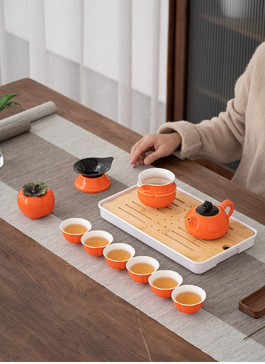 Travel tea set, portable ceramic Kung Fu tea set, teapot, tea cup, bamboo tea tray, gift