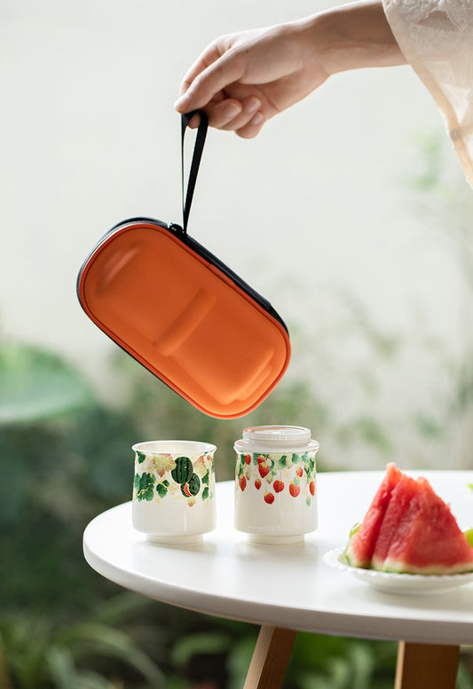 Travel tea set, fruit white porcelain, Kuaike cup, outdoor camping ceramic, Kung Fu tea set