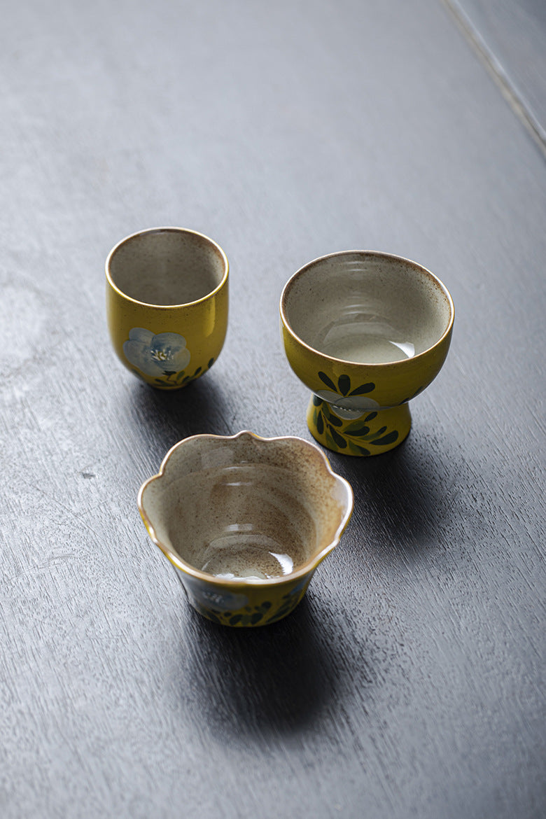 Handmade rough pottery master cup underglaze color hand-painted tea cup single cup household kung fu tea set