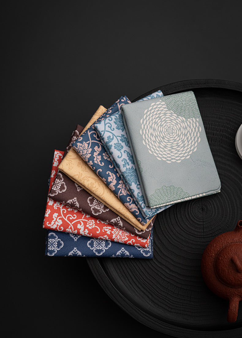 Wind printed double-sided velvet tea towel for household tea table, absorbent tablecloth, teapot towel, Kung Fu tea set, tea ceremony