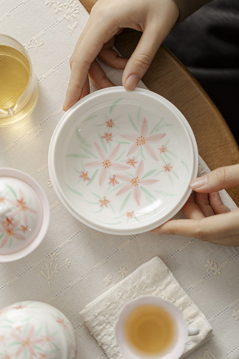 Ceramic pot bearing creative hand-painted flower dry bubble dish water storage tea table household fruit dish Dim sum dish tea ceremony accessories